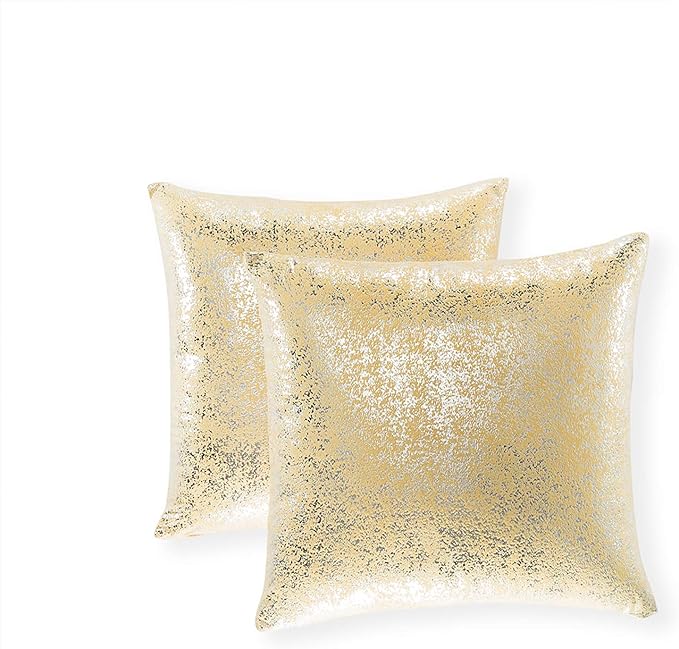 Xinrjojo Pack of 2, Soft Solid Color Sparkling Decorative Throw Pillow Covers Set Cushion Cases Pillow Cases for Living Room/Couch, 24"x24"(60x60cm) (Silver- Golden)