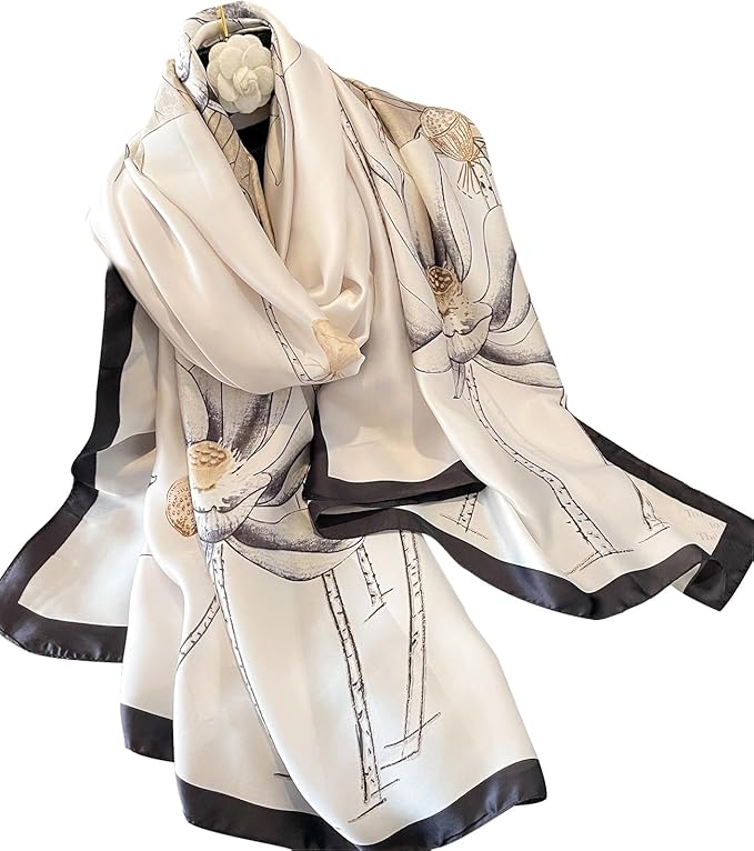 NUWEERIR Womens 100% Large Mulberry Silk Scarf Long Satin Scarf Fashion Lightweight Wraps