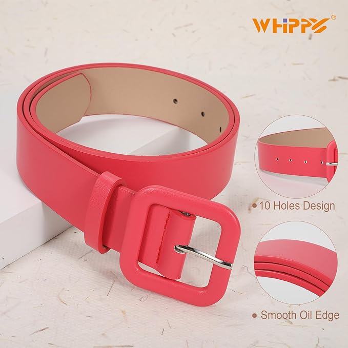 WHIPPY Women Leather Belt Candy Color Fashion Square Buckle Belt Ladies Belt for Jeans Pants Dresses