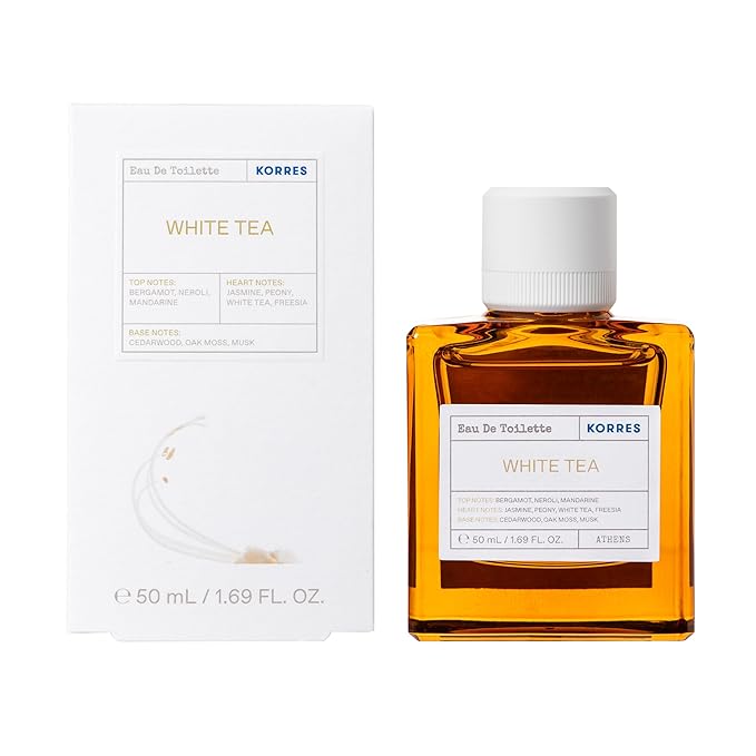 KORRES Eau De Toilette, White Tea Fragrance Spray, Unisex Perfume With Bergamot, Neroli, Mandarin Zest, Dewy White Tea Leaves And Soft Cedarwood, Light Floral Green Scent For Women And Men, 1.69 Fl Oz