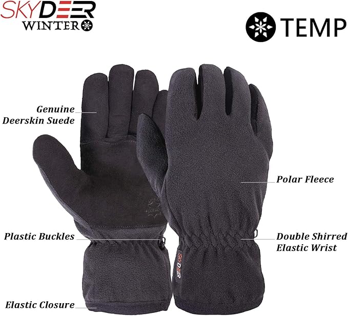 SKYDEER Winter Gloves with Soft Deerskin Suede Leather & Thermal Polar Fleece & Warm 3M Thinsulate Insulation (SD8661T)