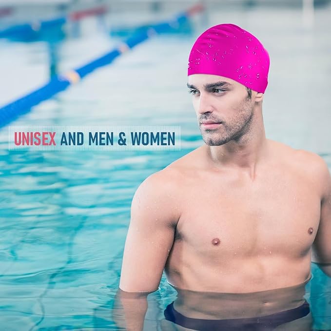 Womens Silicone Swim Cap for Long Hair,3D Ergonomic Design Silicone Swimming Caps for Women Kids Men Adults Boys Girls with Ear Plug and Nose Clip