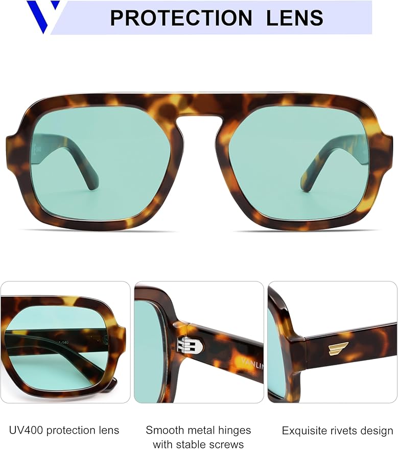 VANLINKER Oversized Retro Square Aviator Sunglasses for Women Men 70s Vintage Style Trendy Big Flat Top Sun Glasses VL9826