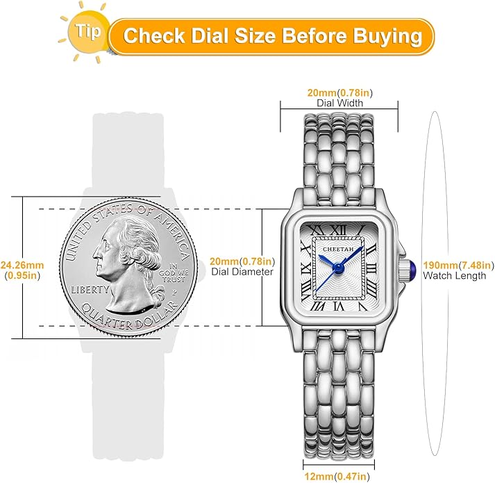 CHEETAH Gold Watches for Women with Small Vintage Bracelet, Rectangular Case Roman Dial