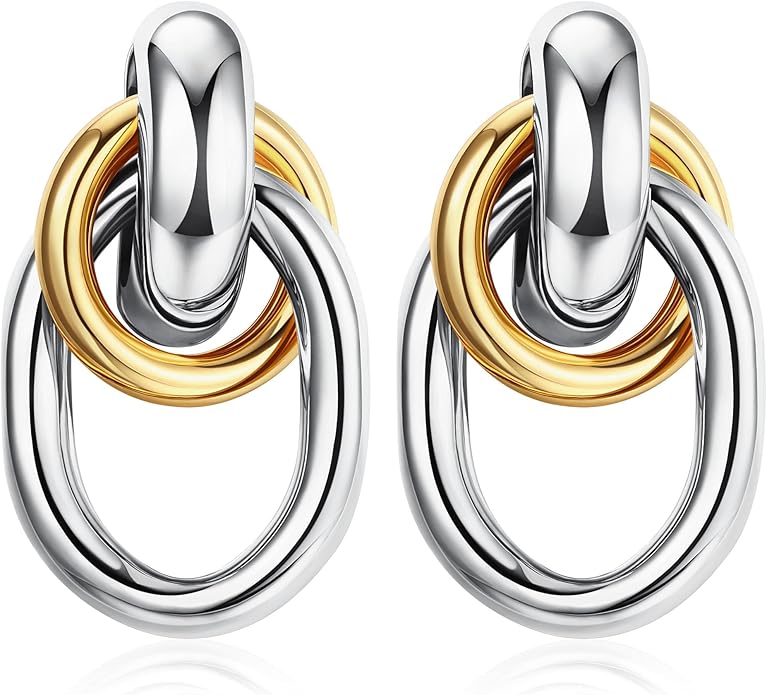 ORAZIO Chunky Gold Plated Knot Earrings for Womens Trendy 925 Silver Statement Lightweight Dangle Drop Hypoallergenic Large Geometric Stud Earring Jewelry for Women