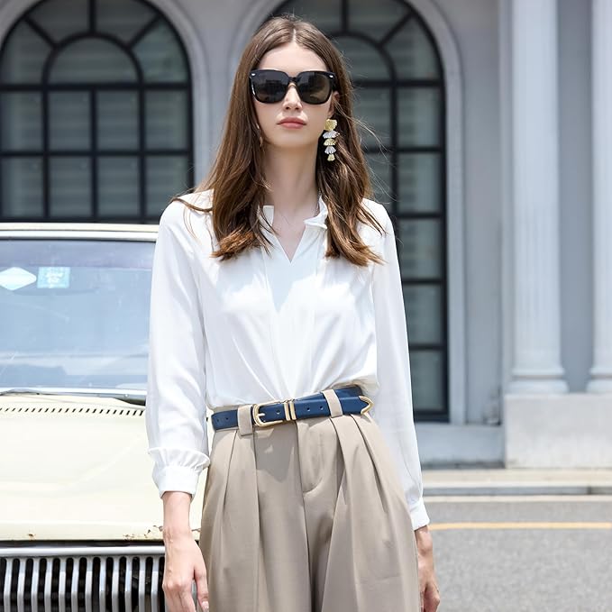 VATAN Women Leather Belt for Jeans Dresses Pants Fashion Ladies Casual Waist Belt with Gold Buckle