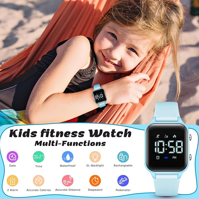 L LAVAREDO Kids Digital Watches for Boys Girls,Waterproof Sport Watch with Pedometer Stopwatch Vibration Alarm for Ages 5-13,No App Fitness Tracker Watch for Kids Teens Birthday Christmas Gifts