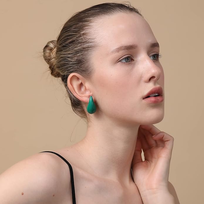 Apsvo Chunky 14K Gold Plated Hoop Earrings for Women, Lightweight Waterdrop Hollow Open Hoops, Hypoallergenic Dupes Earrings