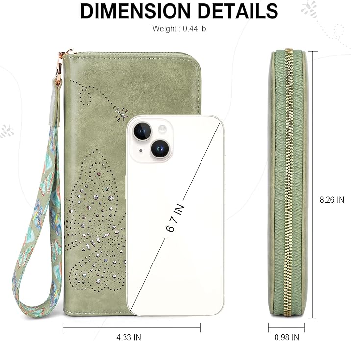 RFID Wallet Women, Large Capacity Butterfly Cell Phone Clutch Purses Ladies Wristlet Wallets for Women