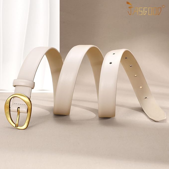 JASGOOD Leather Belts for Women Cute Casual Waist Belt with Gold Buckle Ladies for Jeans Pants Dresses