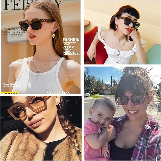 FEISEDY Classic Women Sunglasses Fashion Thick Square Sun Glasses Chunky Frame UV400 B2471