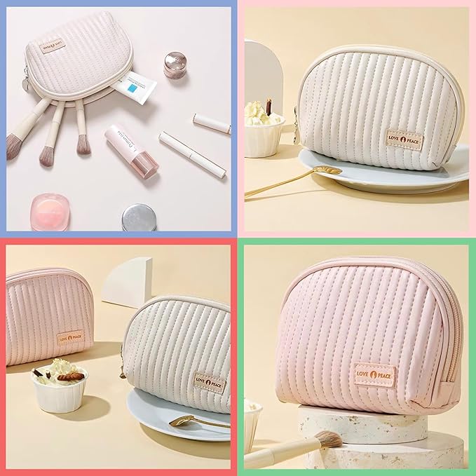 Small Makeup Bag for Purse Mini Cosmetic Pouch Waterproof Zipper Pouch for Women Small Cosmetic Bag PU Leather Travel Makeup Bag Lipstick Bag Light Purple