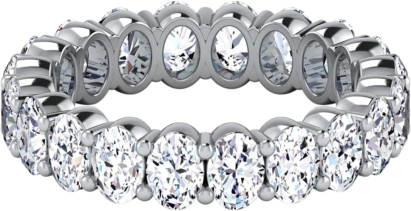 3.26 CTW Oval Cut Diamond Eternity Ring for Women in 14K White Gold/Yellow Gold | E-F Color, VS Clarity | Wedding, Anniversary, Luxury Fine Jewelry Gift | Lab-Grown Diamonds | Ring Size 6.5
