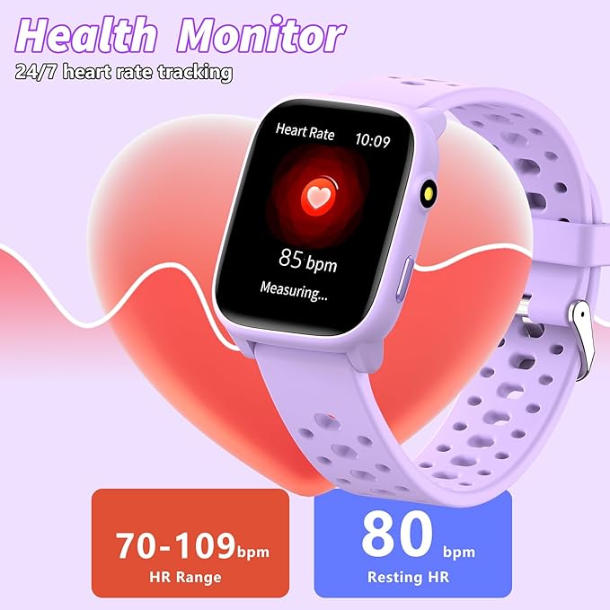 Smart Watch for Kids, 1.83" Fitness Tracker Watch Pedometer, Heart Rate, Sleep Monitor, IP68 Waterproof, Pedometer, Puzzle Games with/Without APP for Girls Boys Teens 6-16