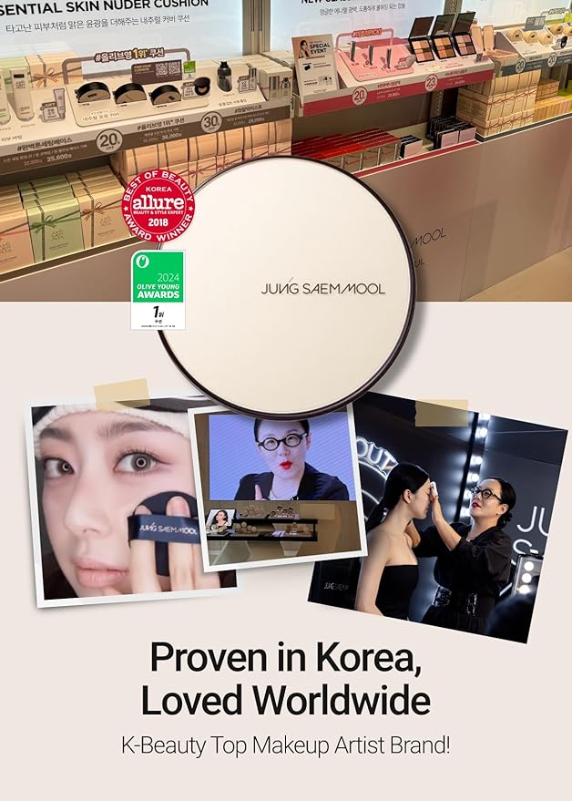 JUNG SAEM MOOL [ SPF ] Essential Skin Nuder Cushion (21 Medium) | Refill Included (0.98 Fl Oz) | SPF50 Broad Spectrum | Natural Finish | Makeup Artist Brand