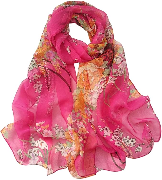Pokeedioty Scarfs for Women Lightweight Fashion Scarves Elegant Floral Pattern Sheer Scarfs