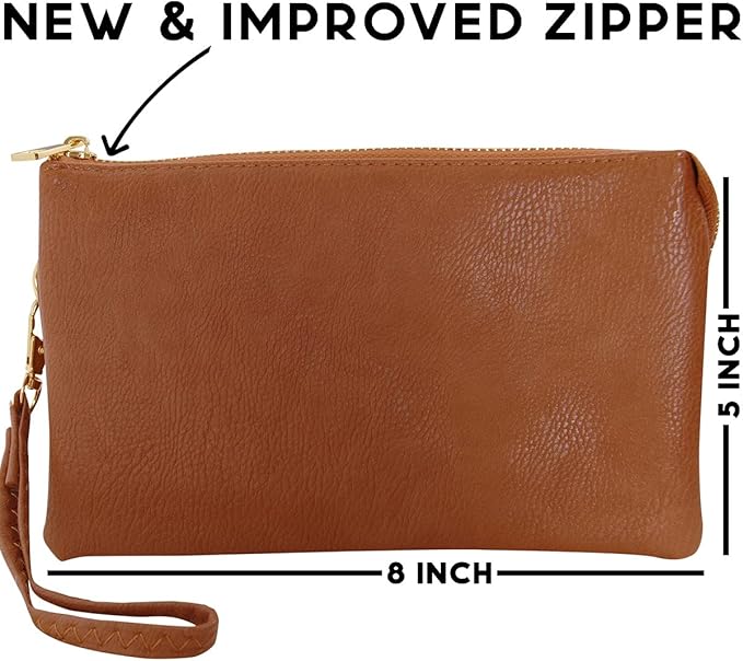Vegan Leather Wristlet Purse for Women - Small Clutch Purse with Shoulder and Wrist Straps