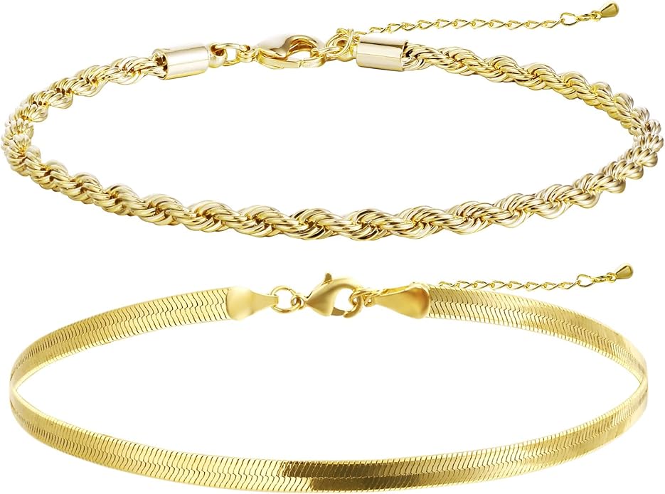 MIDEEO Bracelets for Women Dainty Layered Herringbone Twisted Rope Chain Bracelets Set Layering Dot CZ Leave Beaded Bracelets Dainty Cubic Zirconia Tennis Chain Bracelet Jewelry Gifts