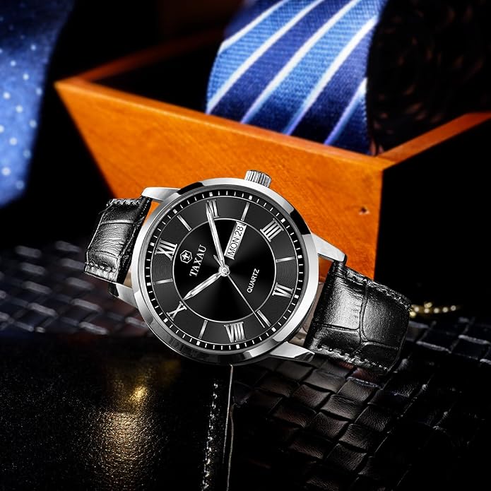 Watch Men,Big Face Watch for Men,Leather Band Wrist Man Watches,Classic Date Day Watches Mens Analog Waterproof Relojes para Hombres Blue/Gray/White/Black Dial