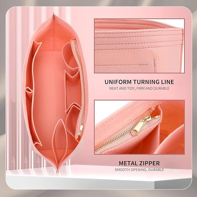 Doxo Purse Organizer Insert & Base Shaper 2pc Set, Felt Handbag & Tote Bag Fit L Speedy 30 Nererfull PM More(Pink,Medium-Combination)