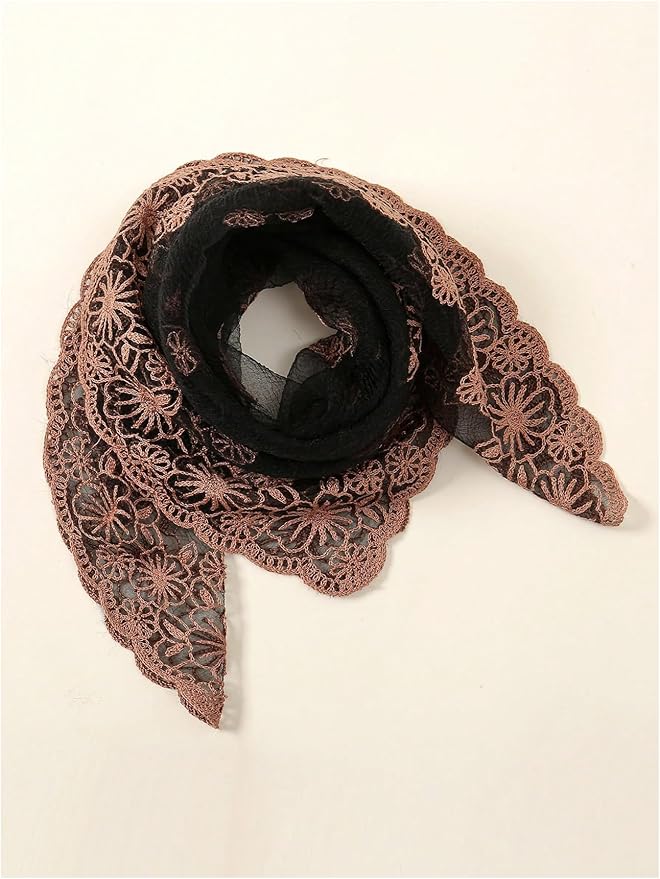Floerns Women's Flower Embroidery Hair Scarf Headband Sheer Lace Hair Bandana