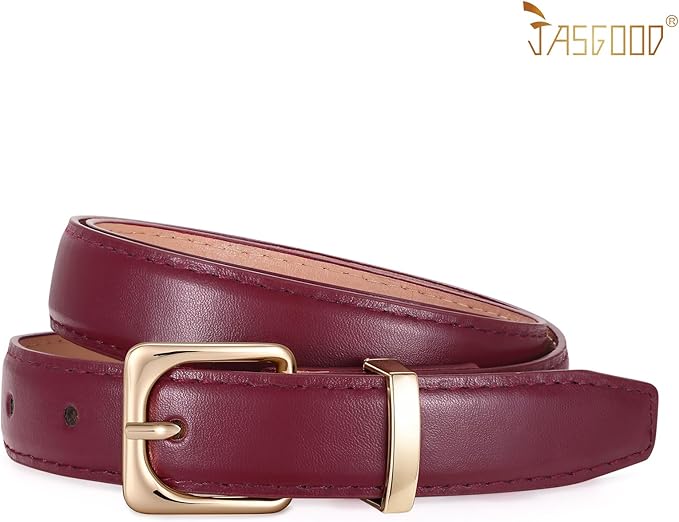 JASGOOD Women Leather Belt Fashion Ladies Skinny Leather Waist Belt for Pants Jeans Dress with Gold Buckle