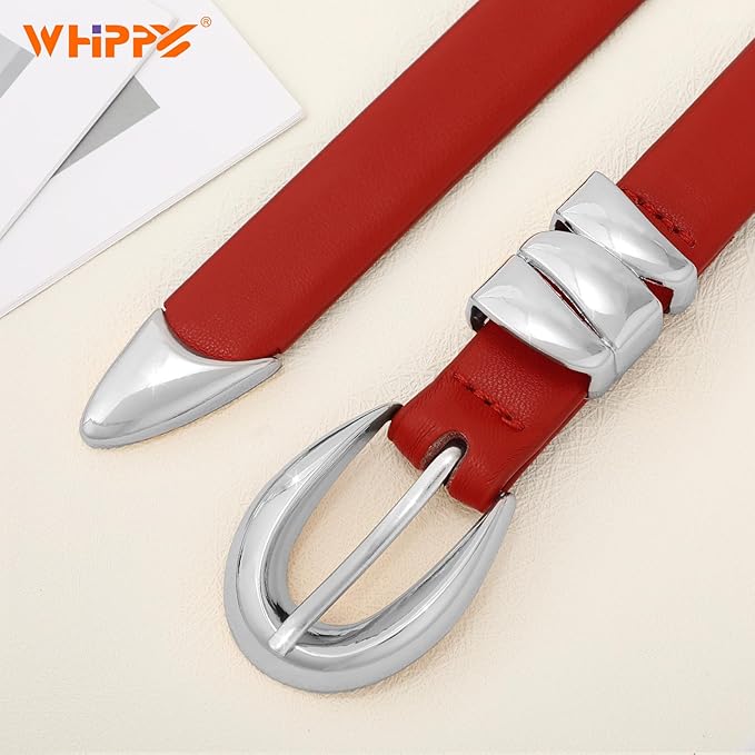 WHIPPY Women Skinny Leather Belt for Jeans Pants Dresses Ladies Fashion Waist Belt with Shiny Gold Buckle