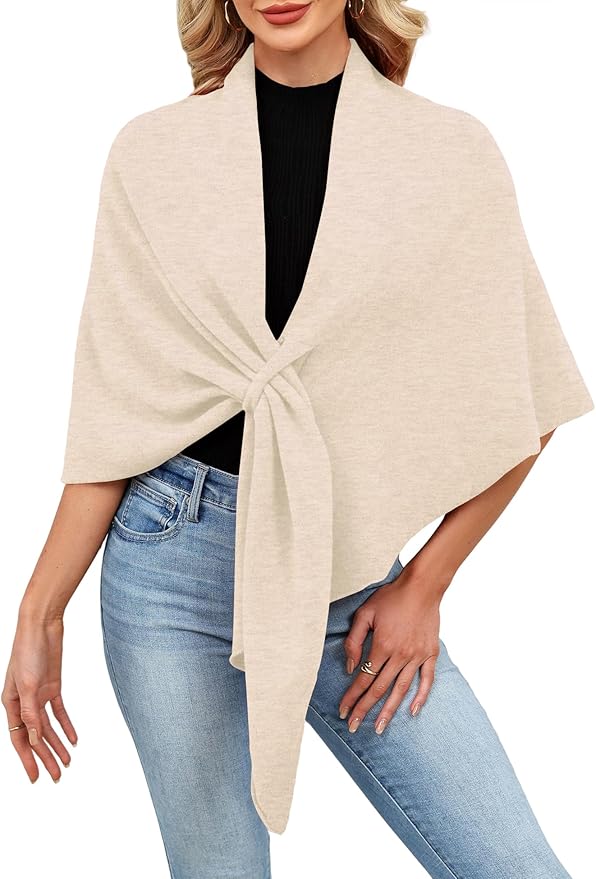 iWoo Women Soft Shawl Wraps kintted Open Front Poncho Sweater for Spring Fall Winter