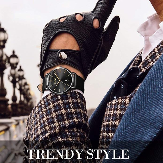 OLEVS Mens Watches Minimalist Ultra Thin Fashion Casual Analog Quartz Date Watch Waterproof Slim Simple Big Face Dress Wrist Watch Leather Band for Men