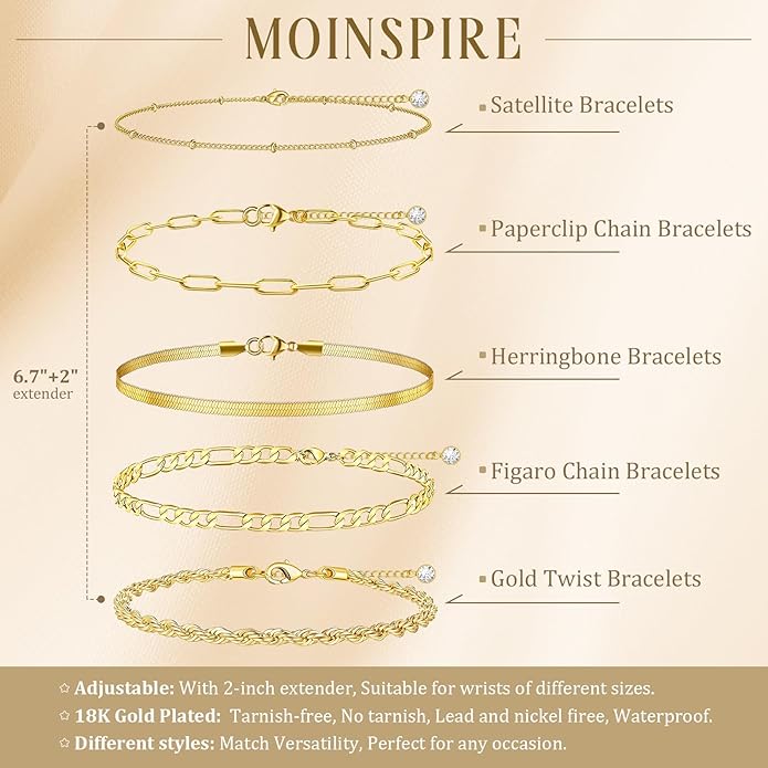 Gold Bracelets for Women Non Tarnish, Dainty 18K Gold Plated Bracelets Stack Trendy Waterproof Stackable Bangles, Cuban Link Paperclip Chain Jewelry Set Fashion Accessories Gifts for Women
