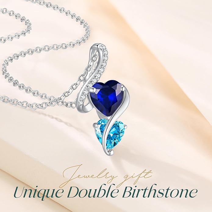 LOUISA SECRET Unique Double Heart Necklace Gifts for Wife Women, 925 Sterling Silver Tiny Birthstone Pendant Jewelry Gift for Her Girlfriend Mom Valentine's Day Anniversary Mother's Day Birthdays & Christmas