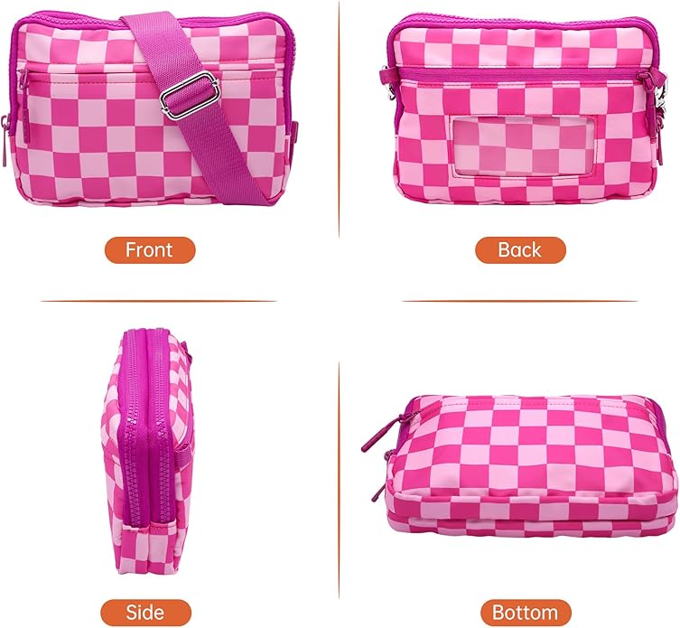 Wristlet Wallets for Women Checkered Nylon Quilted Wallet Travel Crossbody Bags with 4 Zippers Coin Card Phone Holder