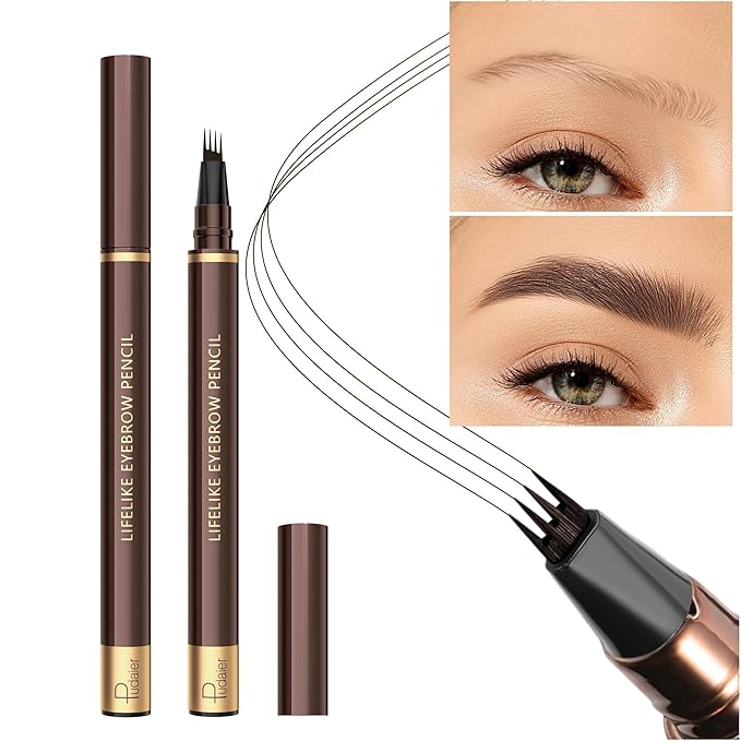 2 Pack 4-Tip Microblading Eyebrow Pen with 2 Brow Brushes, Waterproof Vegan Formula Eyebrow Pencils for Women to Effortlessly Create Natural Hair-Like Strokes, All-Day Wear (Espresso)