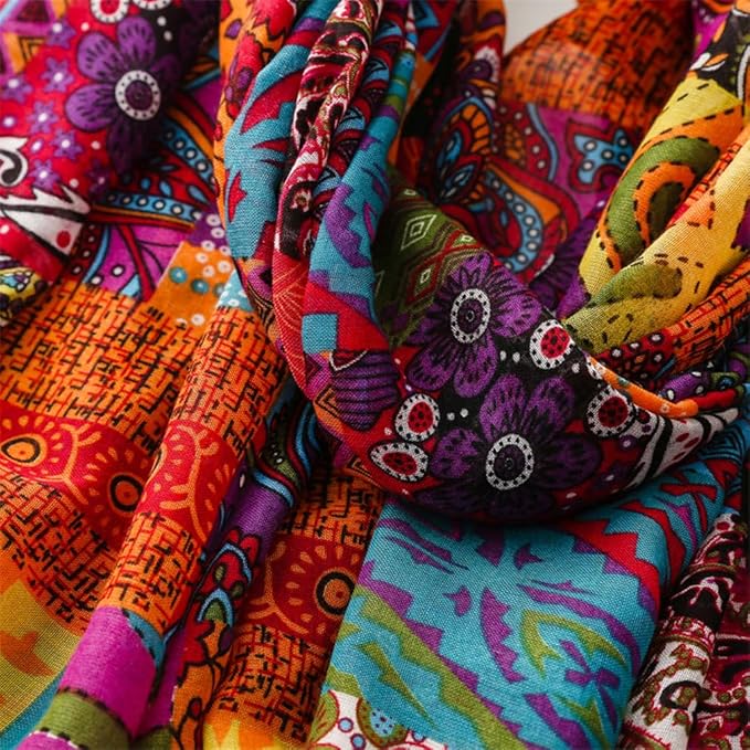 Yeieeo Boho Scarf for Women Lightweight Floral Printed Scarf Fall Winter Fashion Fringed Shawl