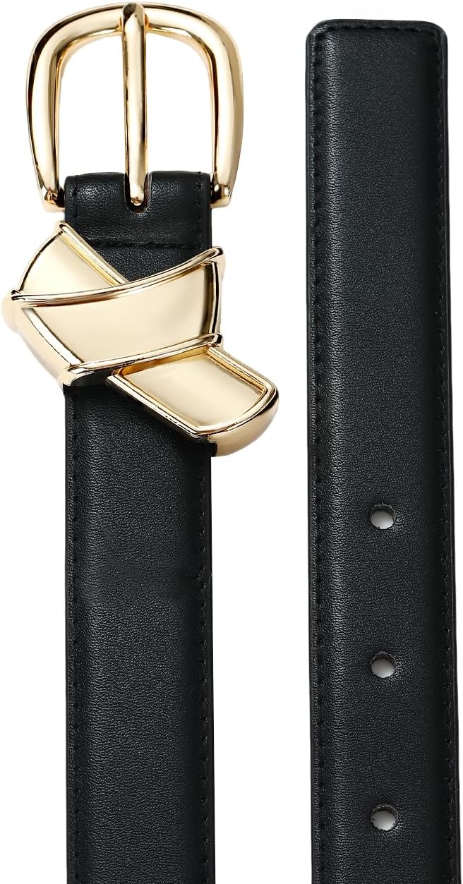 Women's Belt Fashion Buckle Premium Synthetic Leather Ladie Belts for Jeans Minimalist Design Gifts for Women