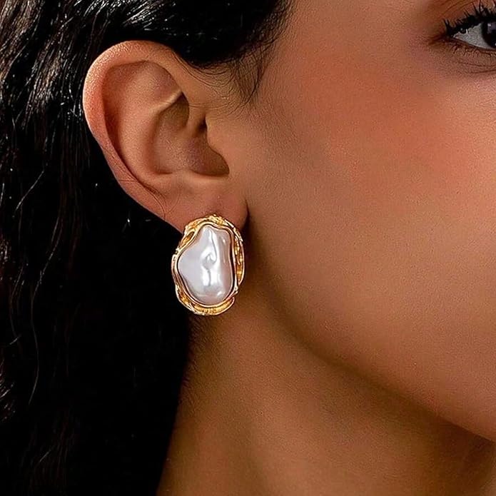 Gold Flower Statement Earrings for Women, 14K Gold Plated Large Irregular Leaf Floral, Big Chunky Dangle Earrings Set
