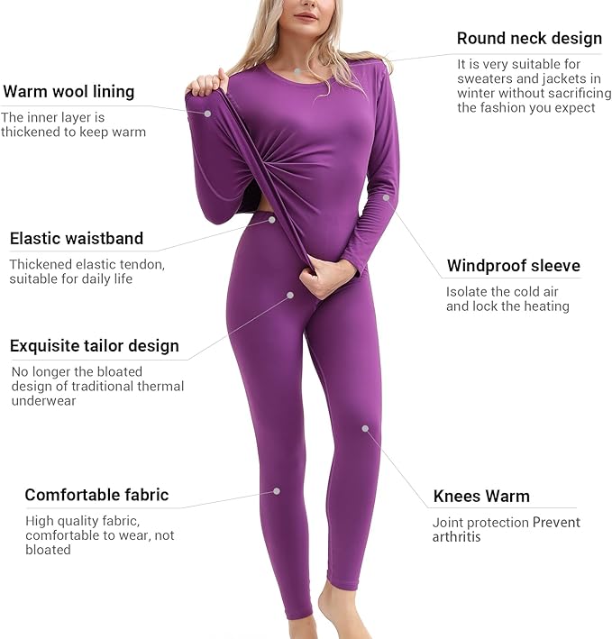 PISIQI Thermal Underwear Women Ultra-Soft Long Johns Set Base Layer Skiing Winter Warm Top & Bottom