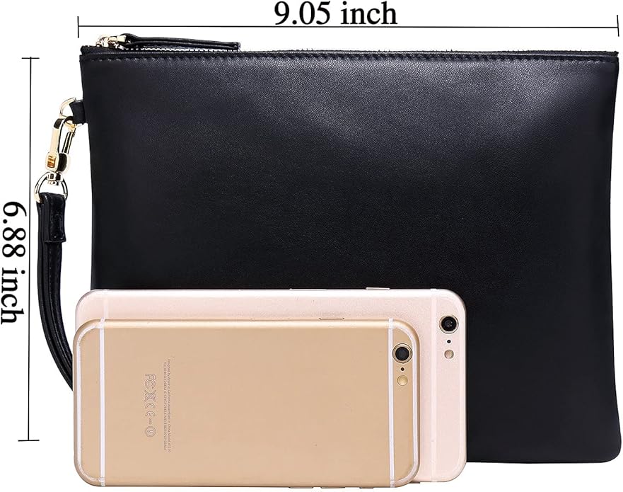 DORIS&JACKY Lambskin Leather Wristlet Clutch Purse for Women Soft Designer Slim Cell Phone Pouch Bag with Detachable Strap