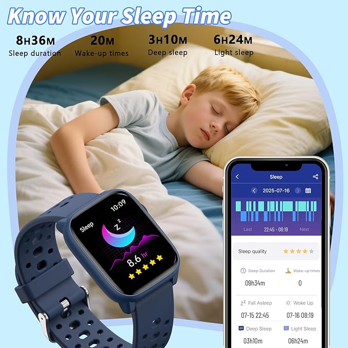 Smart Watch for Kids with 12 Puzzle Games, 1.83" Fitness Tracker Watch Heart Rate Sleep Monitor, Pedometer, Alarm Clock, Flashlight, Gift for 6-12 Year Old Boys Girls