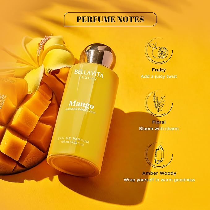 BELLAVITA Gourmet Collection Mango EDP | Fruity, Floral, Woody Long Lasting Fragrance Perfume for Men and Women 100ml