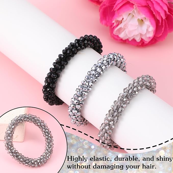 3 PCS Rhinestone Hair Tie, Sparkly Ponytail Holders,fancy Glitter Hair Scrunchies Rhinestone Hairs Accessories for Women and Girls