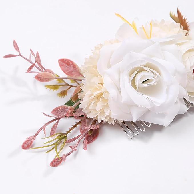Flower Hair Clip for Women - Elegant Hair Accessory for Wedding, Party & Daily Wear (Ivory White)