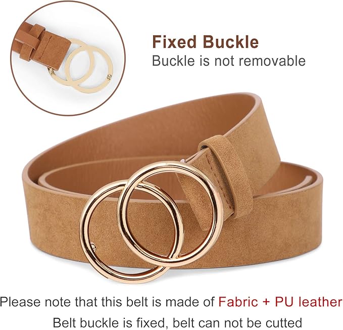SUOSDEY Women Leather Belt Fashion Double O-Ring Soft Faux Leather Waist Belts For Jeans Dress