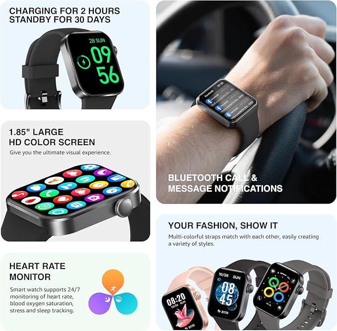Smart Watch for Women Men Answer/Make Call,1.85" HD Screen Fitness Tracker with Step Counter,140+ Sport Modes Smartwatch with Heart Rate Sleep Monitor,IP68 Waterproof Activity Tracker for Android iOS