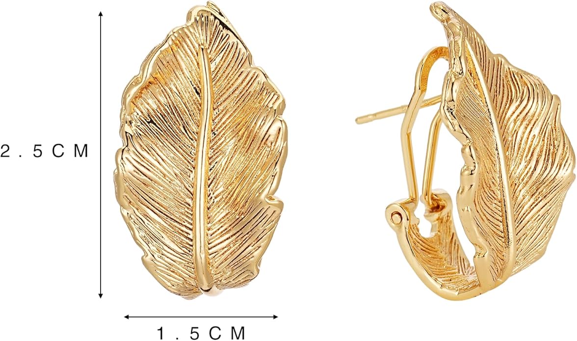 Large Gold Earrings for Women, Chunky Gold Statement Drop Dangle Earring Maple Leave Ginko Leaf Jewelry Gifts