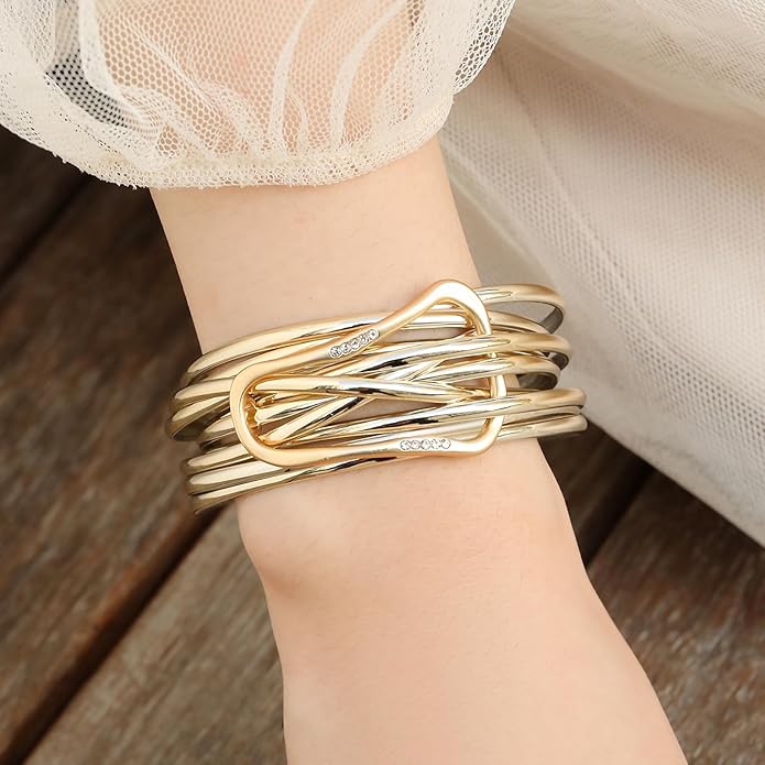 Fesciory Leopard Bracelet for Women, Boho Leather Wrap Multi-Layer Pearl Crystal Bracelet Bangle Jewelry