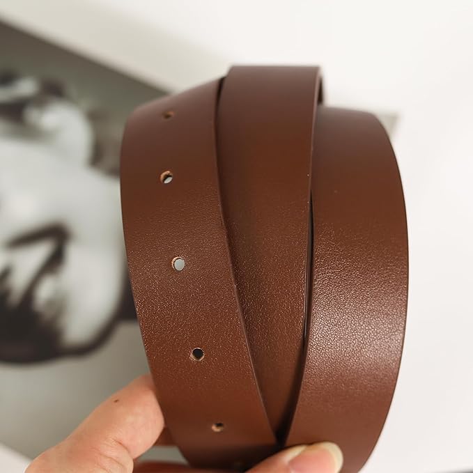 Women's Fashion Classic Metal Buckle Leather Belt with Jeans Dress