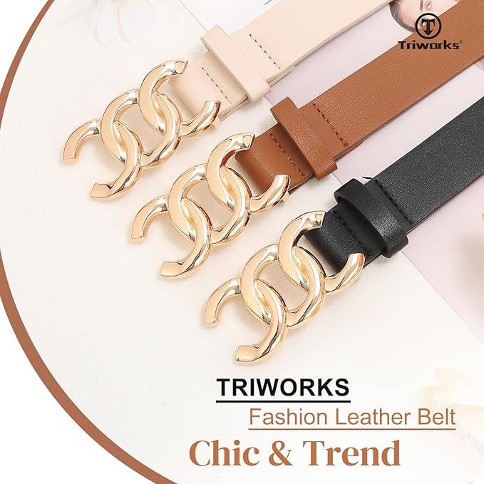 TRIWORKS 3 Pack Women's Belts for Jeans Pants Fashion Waist Belts for Ladies Leather Belts