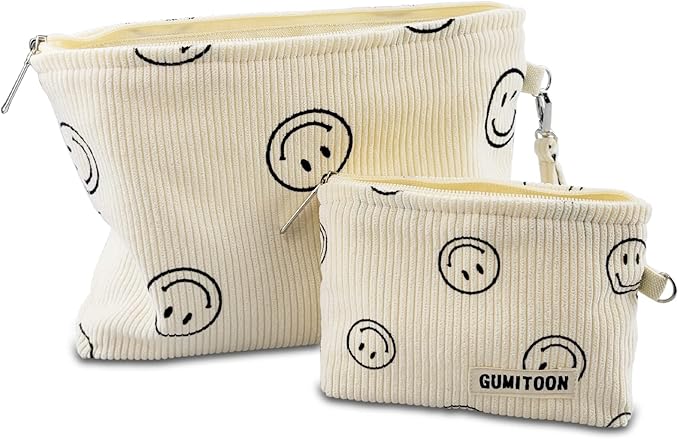 2pcs Cosmetic Bags,makeup bag for women,aesthetic organizer toiletry bags,travel essentials,travel size toiletries,a small make up bag and a big make up bag(smiley face bag)