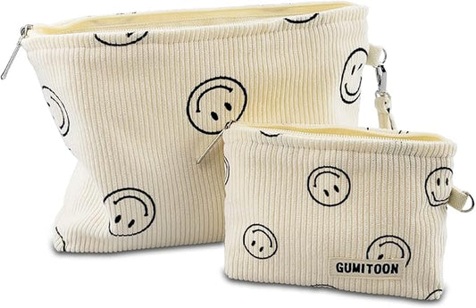 2pcs Cosmetic Bags,makeup bag for women,aesthetic organizer toiletry bags,travel essentials,travel size toiletries,a small make up bag and a big make up bag(smiley face bag)